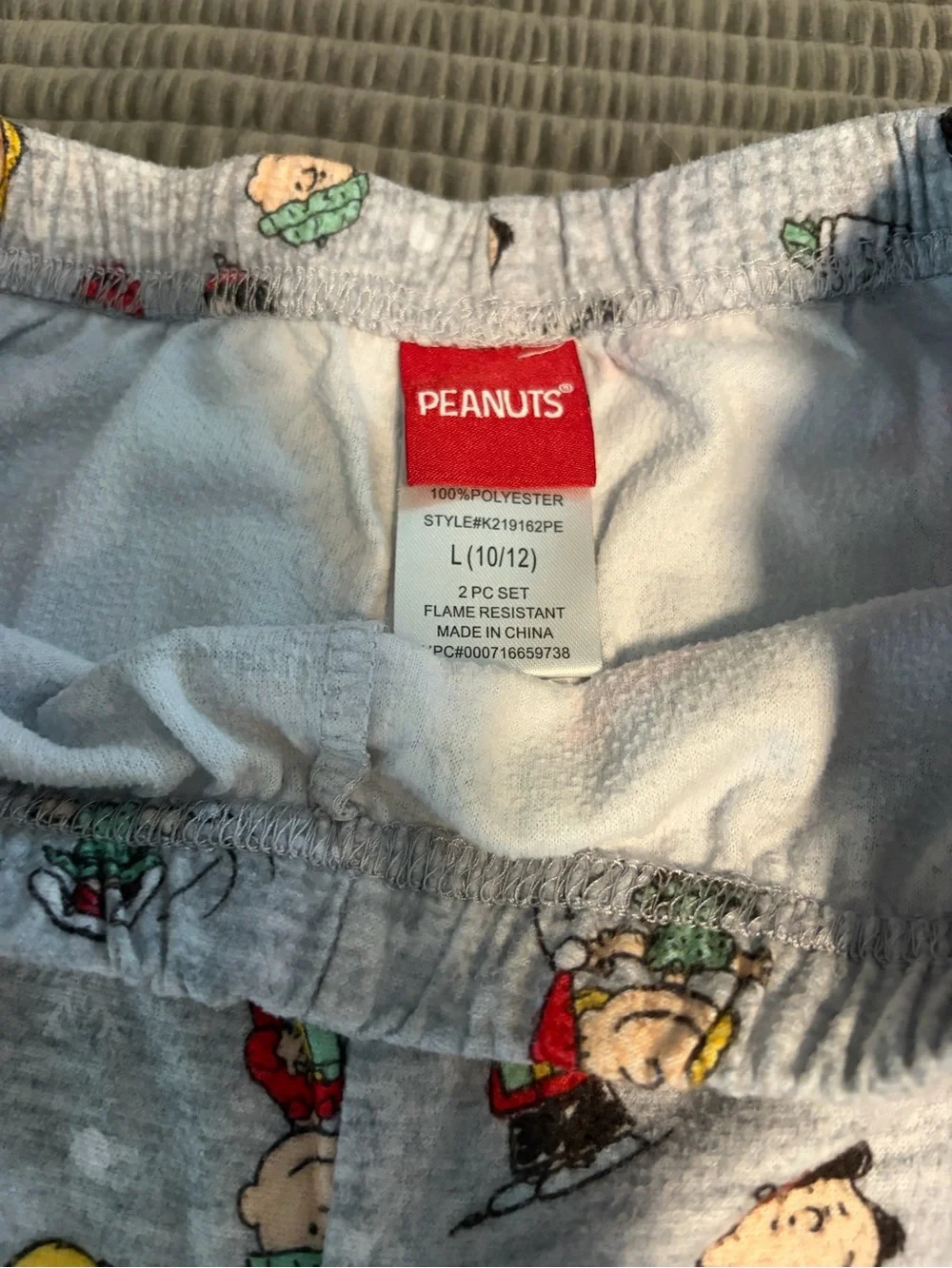 Peanuts Grey Pajama Set with Red Trim and Holiday Print